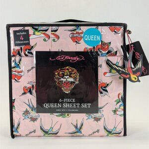 Ed Hardy Pink Bird Queen Sheet Set 6-Piece w/ 4 Pillowcases - NEW - Bedding